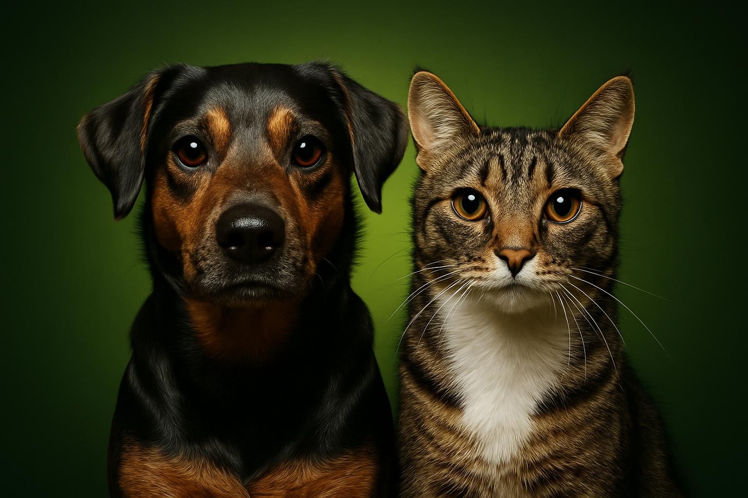 a dog and a cat sitting close together side by side