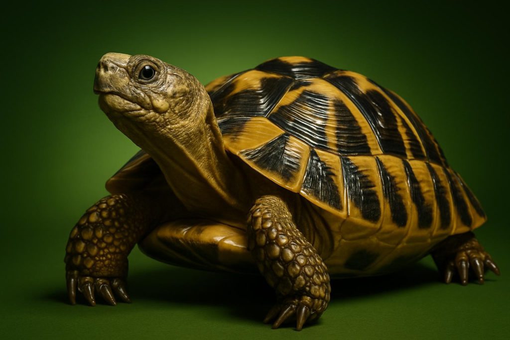 a Hermann tortoise (Testudo hermanni), head raised, detailed domed shell