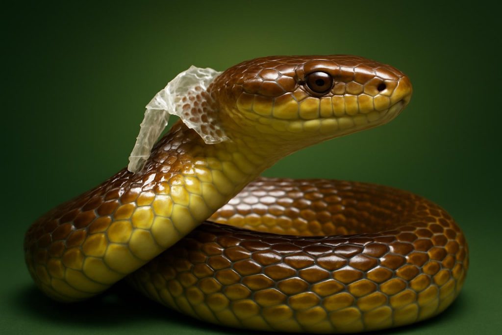a snake shedding its skin, loose translucent old skin peeling away
